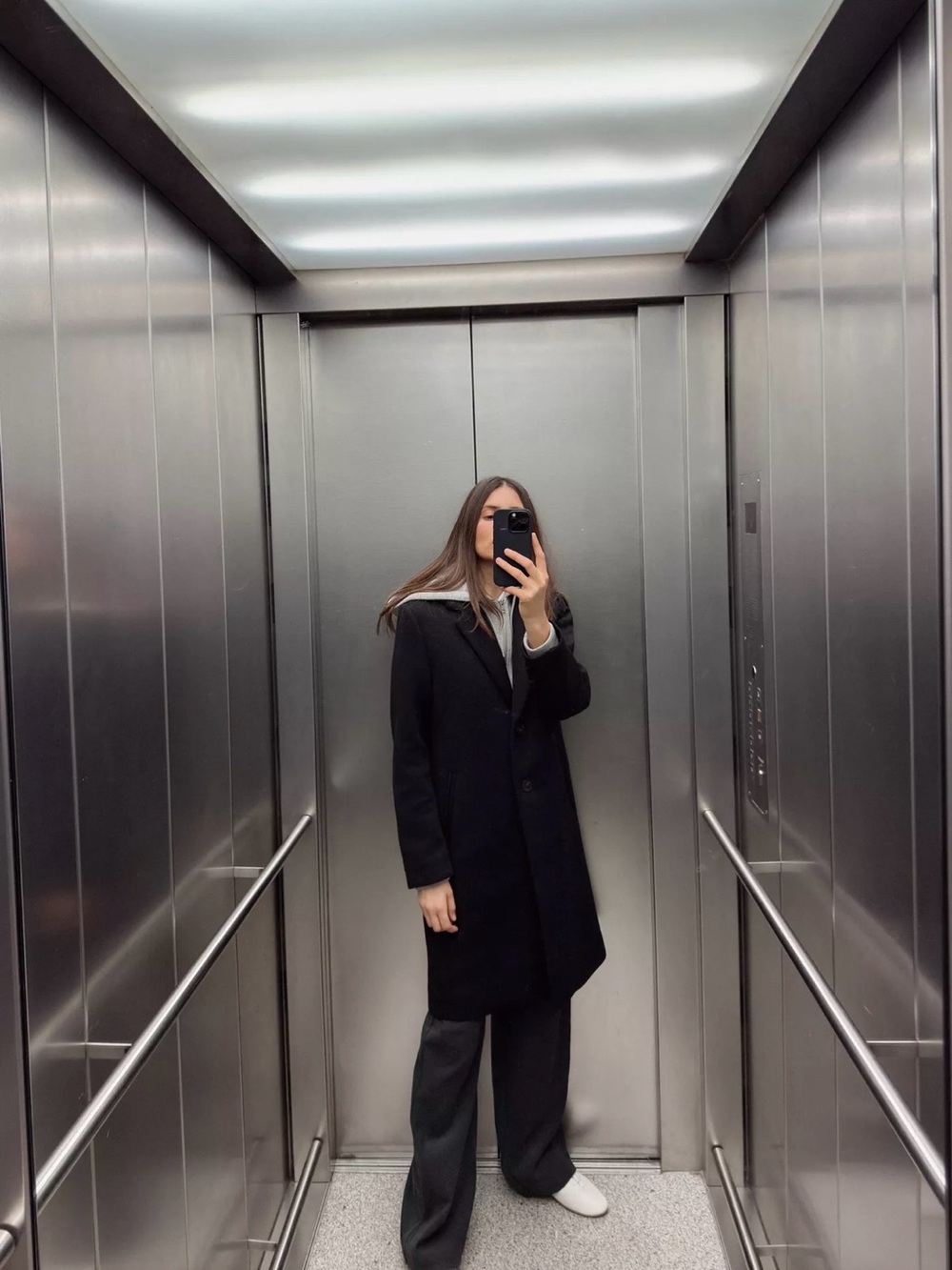 Zara Black Coat with Gray Attached Hoodie Layer